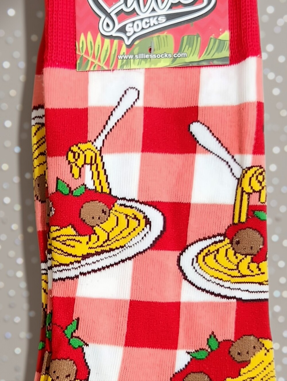 Sillies Socks Spaghetti & Meatballs Red & White Checkered NWT